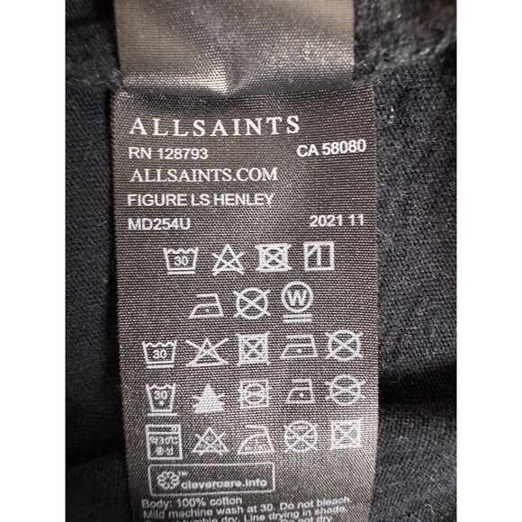 AllSaints Figure Long Sleeve Henley Mens XXL Black Cotton Regular Fit Casual - Picture 9 of 12